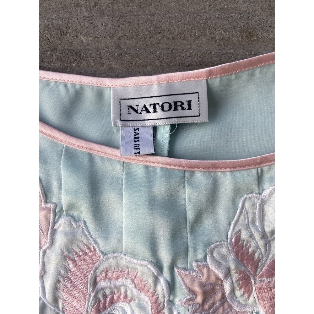 Natori Satin Nightgown Embroidered Floral Short Sleeve Women’s L Saks Fifth - Picture 4 of 13